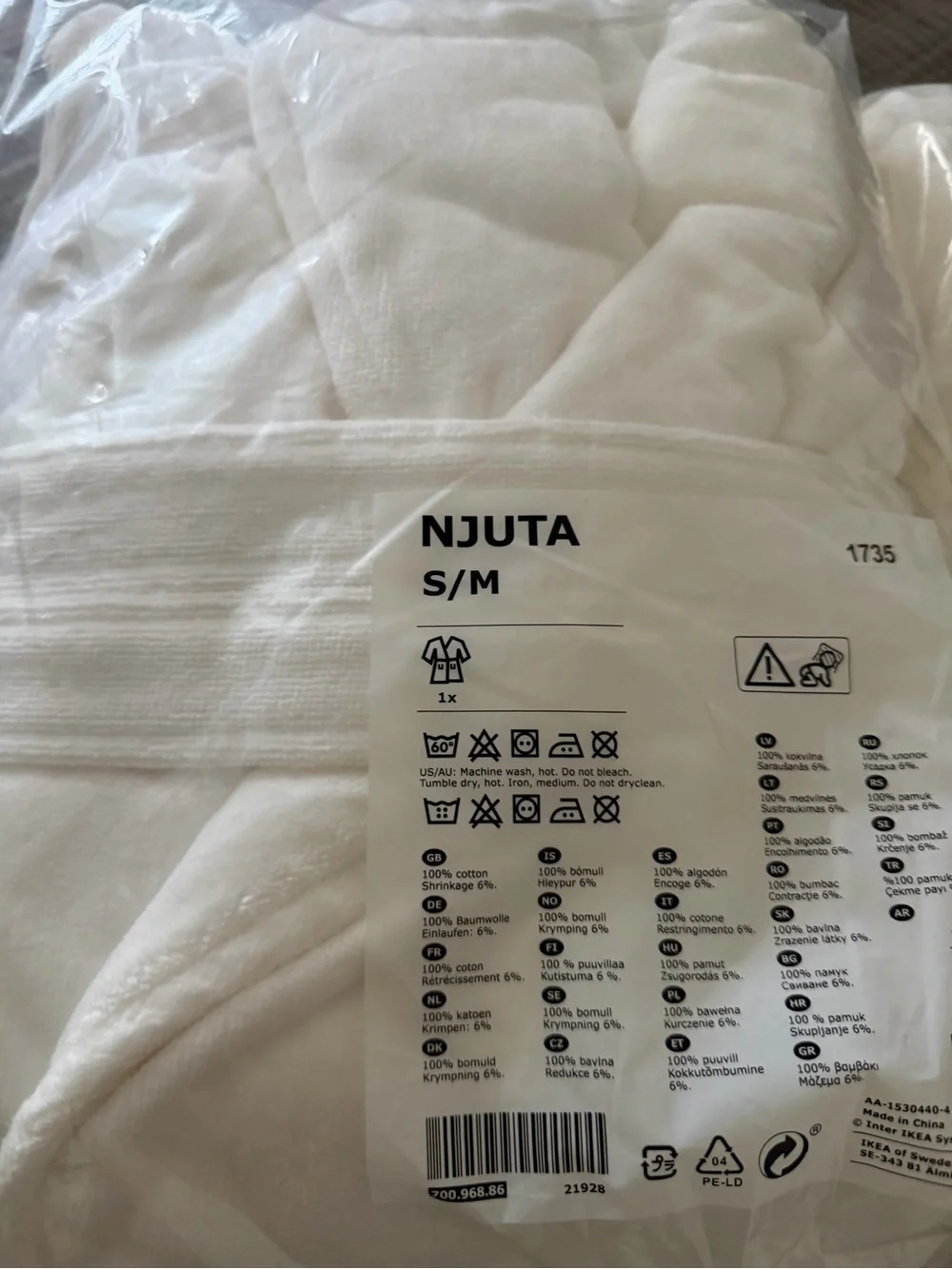IKEA NJUTA Bathrobes Bundle - White Terry Cotton - Sizes S/M & L/XL - New